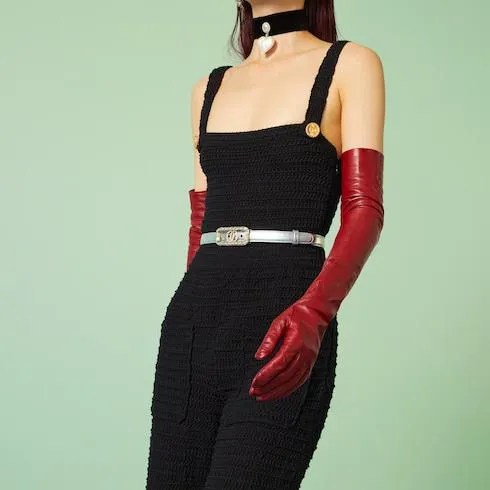 Thin belt with crystal Double G buckle