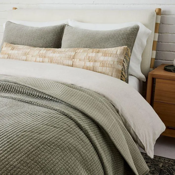 Washed Cotton Velvet Coverlet & Shams