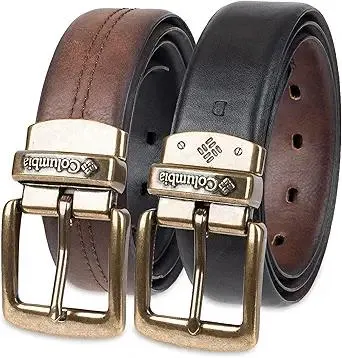 Columbia Men's 2-in-1 Reversible Casual Leather Belt – Versatile Everyday Style, Dual-Sided Strap