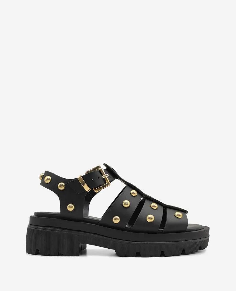 Herron Studded Leather Platform Fisherman Sandal - BLACK LEATHER