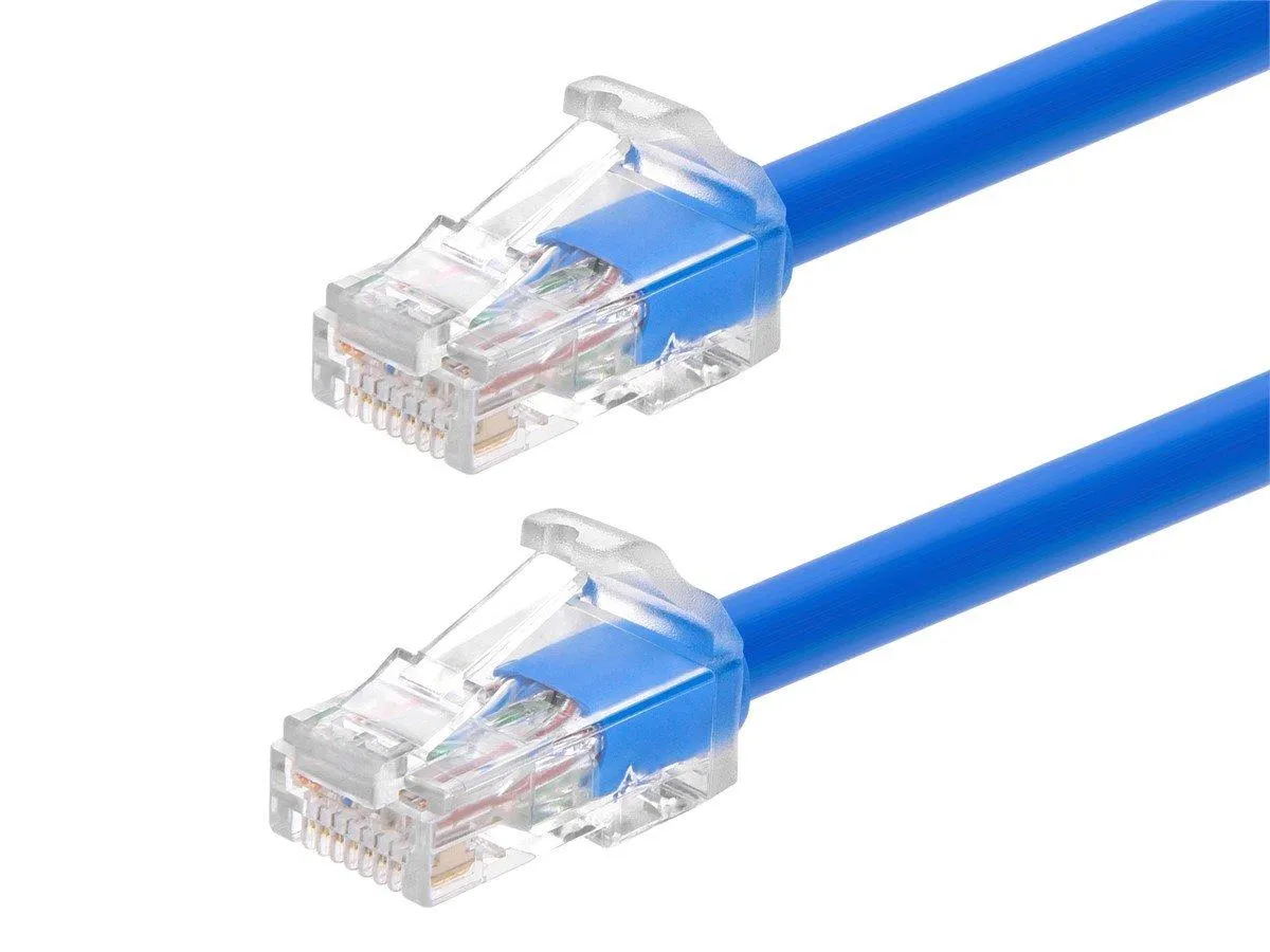 Monoprice Cat6A Component Level Ethernet Cable - Pure Bare Copper, UTP, 24AWG, 500MHz, Snagless RJ45, 1ft, Blue - Micro SlimRun Series Patch Cable