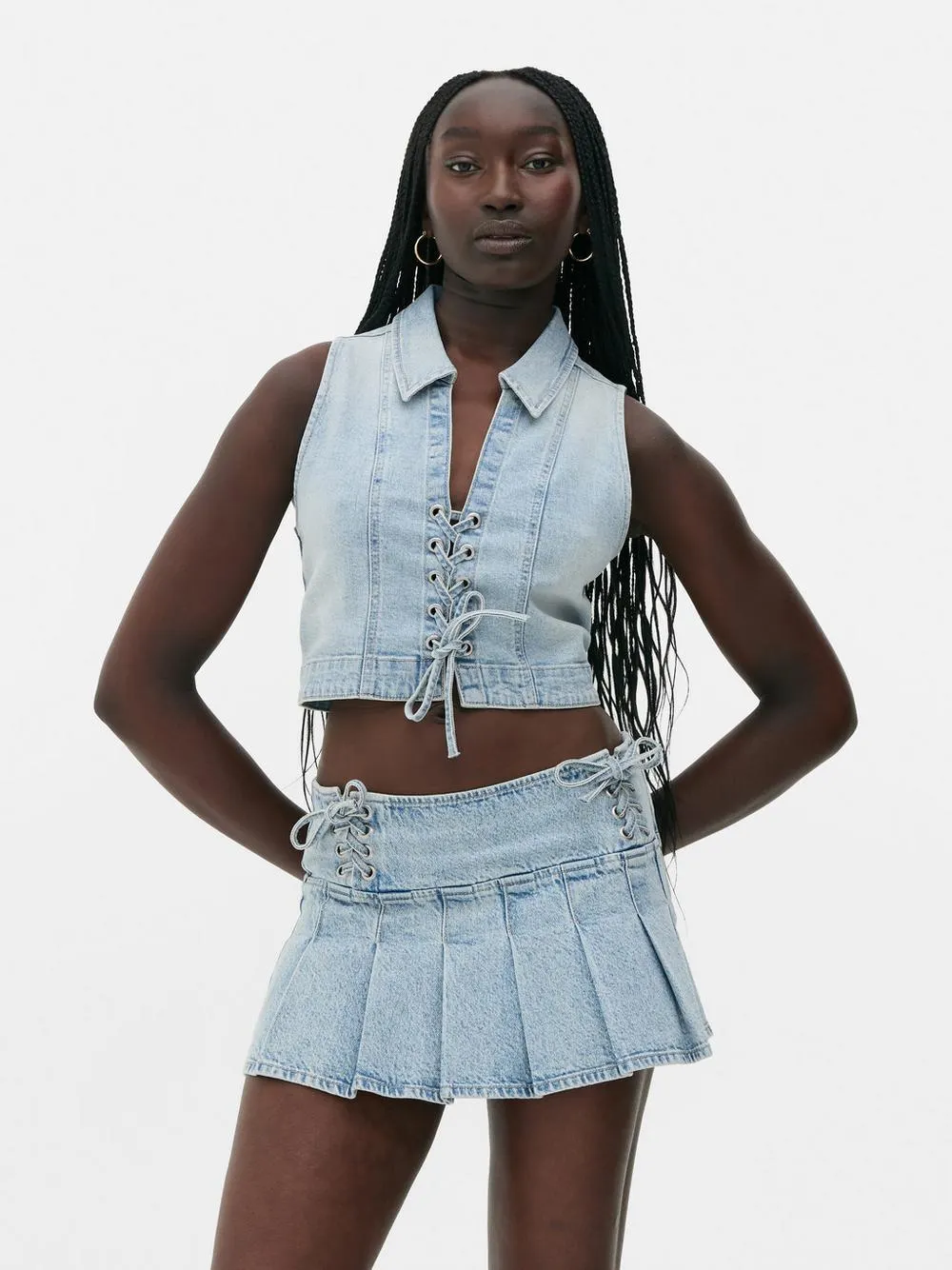 Rita Ora Denim Lace Up Top