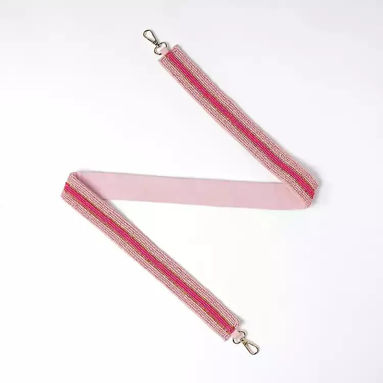 Pink Stripe Beaded Purse Strap