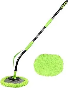 Curved Car Wash Brush Mop 47" with Long Handle Sturdy Metal Pole 3 Grip Points Washing Wand Auto Cleaning Tool Kit Scratch-Free Chenille Microfiber Soft Duster for Cars RV SUV Truck Caravan Van Window