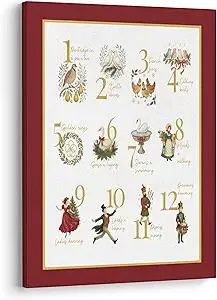 XWELLDAN 12 Days of Christmas Vintage Retro Rustic Farmhouse Framed Canvas Pictures Wall Art Decor Decorations for Home Room Bedroom, 11x14 Inches