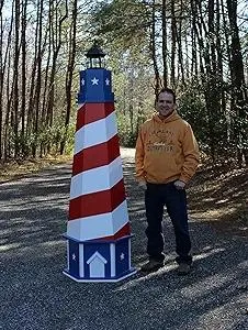 Woodworking Plans for a 7 ft. Lawn Lighthouse with American Patriotic Theme. How to Build a Wooden Lighthouse. Illustrated Guide Includes Photos at Every Step. Plans Sent to You on CD.
