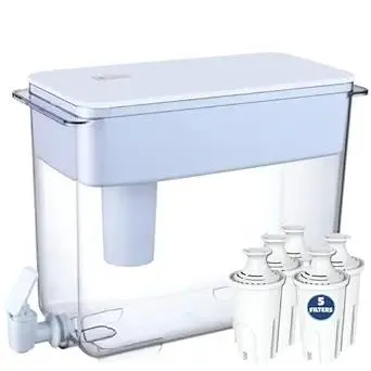 30-Cup Water Filter Pitcher & 5 Filters & Electronic Filter Change Reminder: Compatible w/Large Brita Water Pitcher Large Brita Water Dispenser, Brita Dispenser, Brita Ultramax & Brita Pitcher