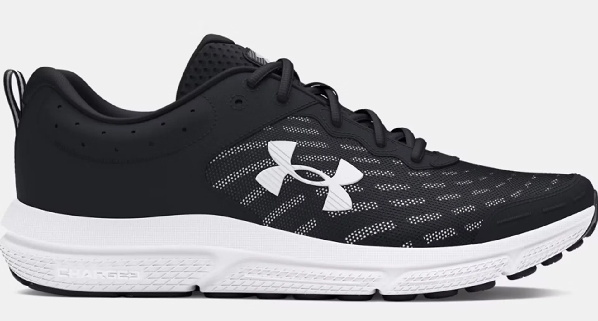 Under Armour Mens Black and White Charged Assert 10 Running Shoes