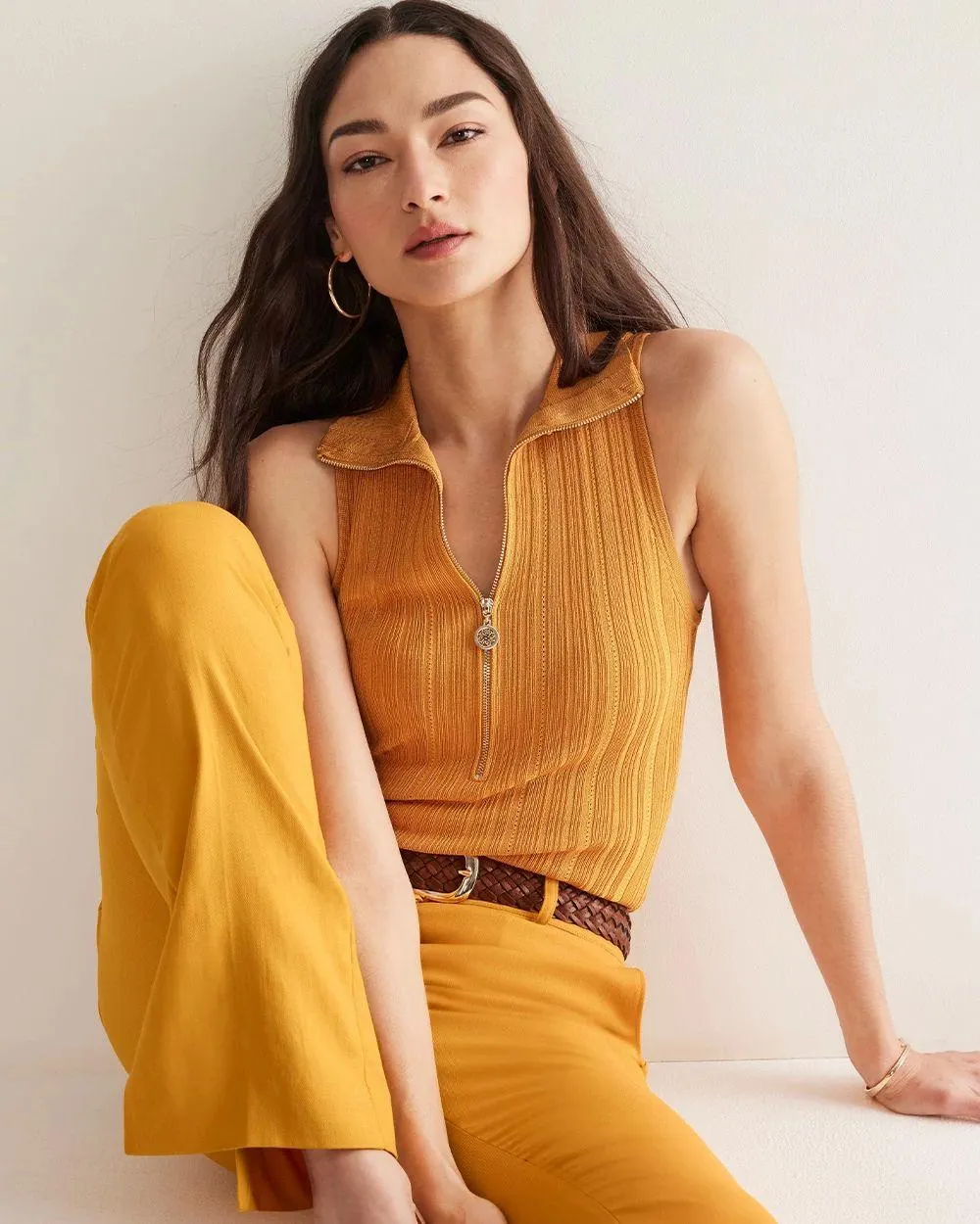 Half Zip Rib Halter Sweater Tank