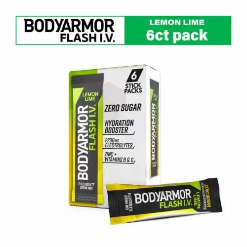 BodyArmor Flash IV Zero Sugar Electrolyte Lemon Lime Drink Mix Packets