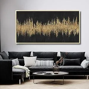 TRAIN2 ART Abstract Wall Art Black and Gold Wall Art Modern Framed Texture Large Artwork Abstract Artwork Painting Wall Decor for Living Room Bedroom 30"x60"