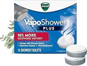 Vicks, VapoShower Plus, Shower Steamers, Eucalyptus Shower Steamer & Menthol Scent, Clean Dissolving Vapor Shower Tablets, Aromatherapy Shower Steamer & Shower Bombs, 12 count