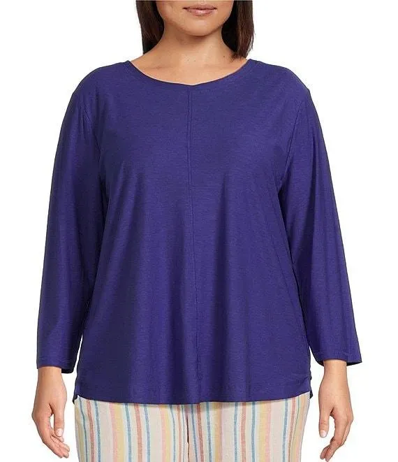 Plus Size 3/4 Sleeve Knit Crew Neck Top