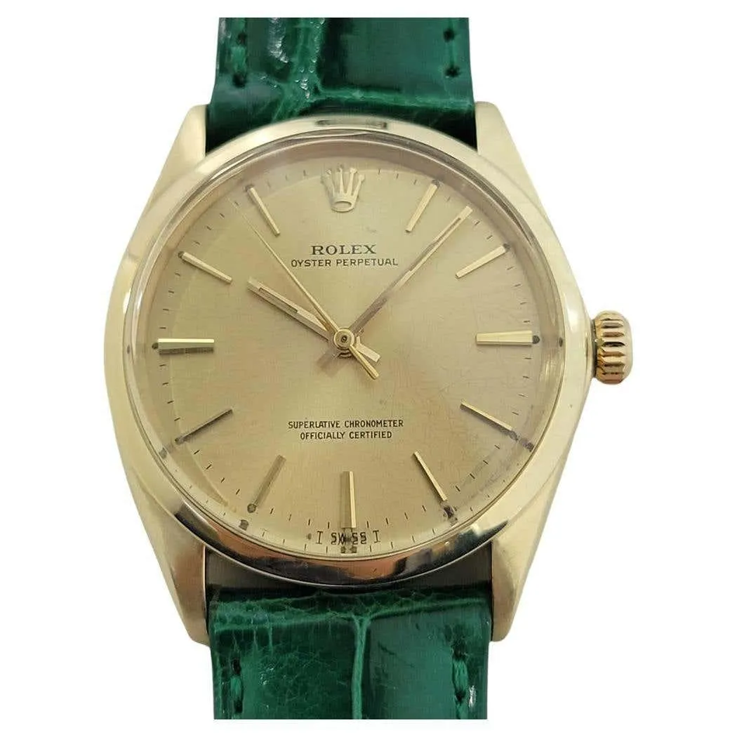 Mens Rolex Oyster Perpetual Ref 1002 34mm 14k Solid Gold Automatic 1960s RA422