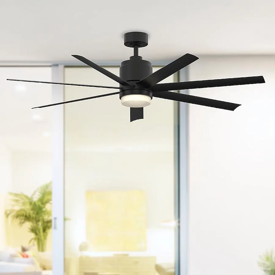 Fanimation Studio Collection Blitz 56-in Integrated LED Outdoor Black with Black Blades Ceiling Fan With Light and Remote ( 7 -Blade )