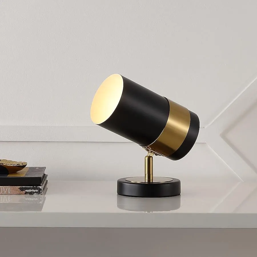 JONATHAN Y Astra Iron Adjustable 25-Watt Black/Brass Gold Plug-in LED Spot Light