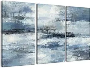 Blue Abstract Wall Art-Grey Abstract Picture 3 Piece Living Room Office Canvas Wall Art Print Wall Painting Modern Artwork for Home Bedroom Wall Decor