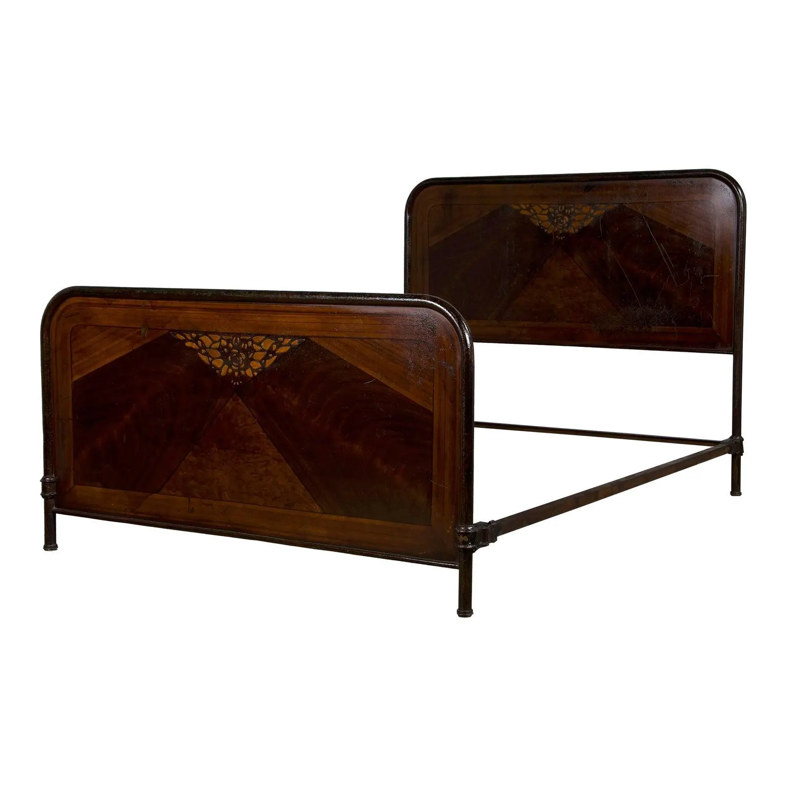 1930s French Art Deco Painted Wrought Iron Full Size Bed Frame