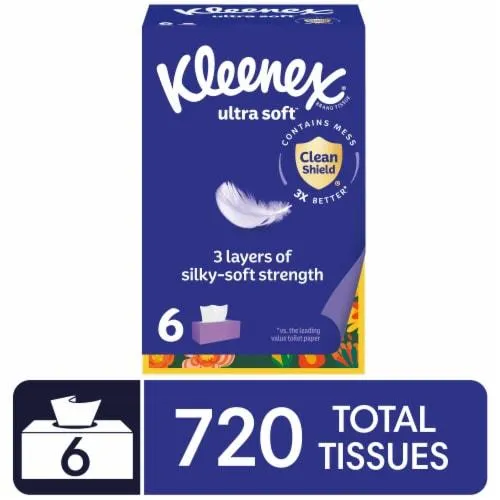 Kleenex Ultra Soft Facial Tissues Flat Boxes 3 Ply