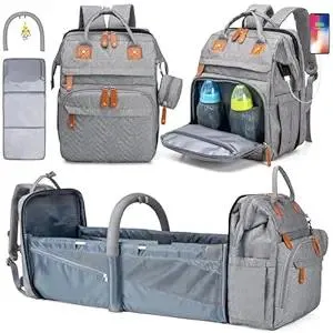 KABAQOO Diaper Bag Backpack with Detachable Changing Station, Large Capacity Baby Diaper Bags for Boys & Girls, Baby Registry Search Stuff & Shower Gifts, Newborn Essentials Must Haves, Grey