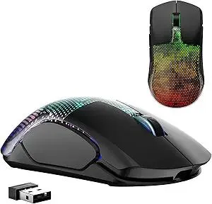FFJ Master02 Wireless Gaming Mouse, 12000 DPI, Tri-Mode 2.4G/USB-C/Bluetooth 5.3 Gaming Mouse, Python Skin Texture RGB Backlit, 6 Programmable Buttons, 75Hr Battery Life for PC, Mac, PS5, XBOX - Black