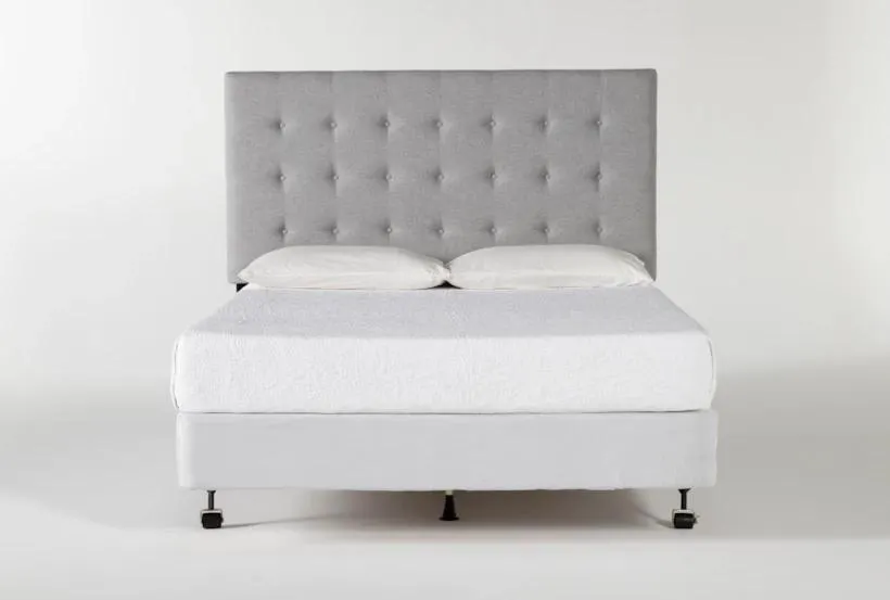 Baxton Queen Grey Upholstered Headboard With Metal Bed Frame