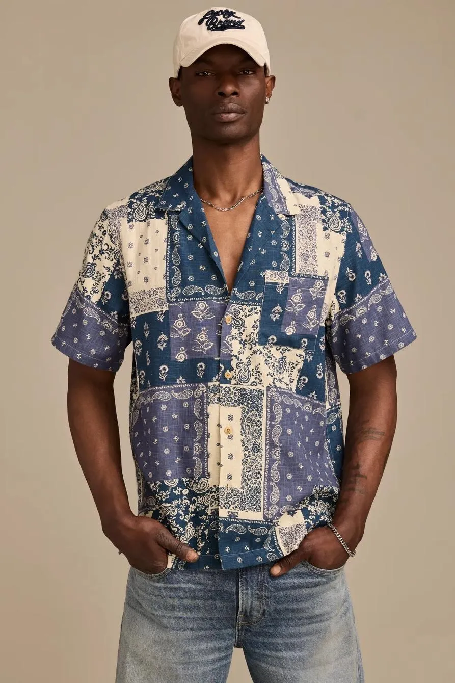 bandana print camp collar short sleeve shirt