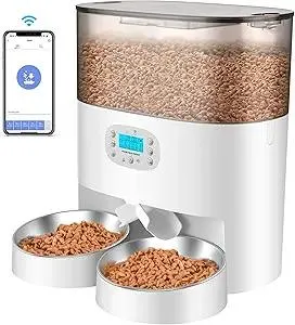 HoneyGuaridan 6L Automatic Cat Feeder for 2 Cats, 2.4G WiFi Enabled Smart Feed Automatic Pet Feeder for Cats & Dogs, Timed Pet Food Dispenser with Stainless Steel Bowl APP Control, 10s Voice Recorder