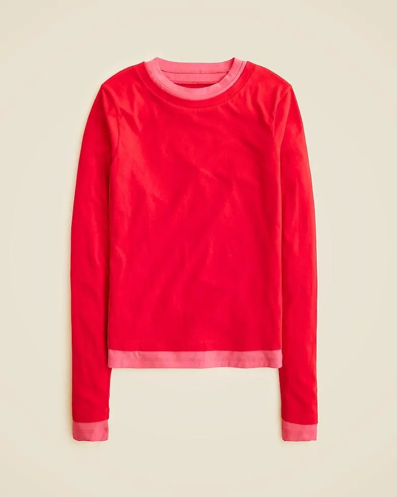 Feather jersey layered long-sleeve T-shirt
