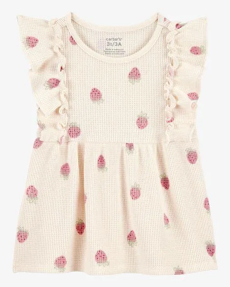 Baby Strawberry-Print Waffle Knit Top - Ivory