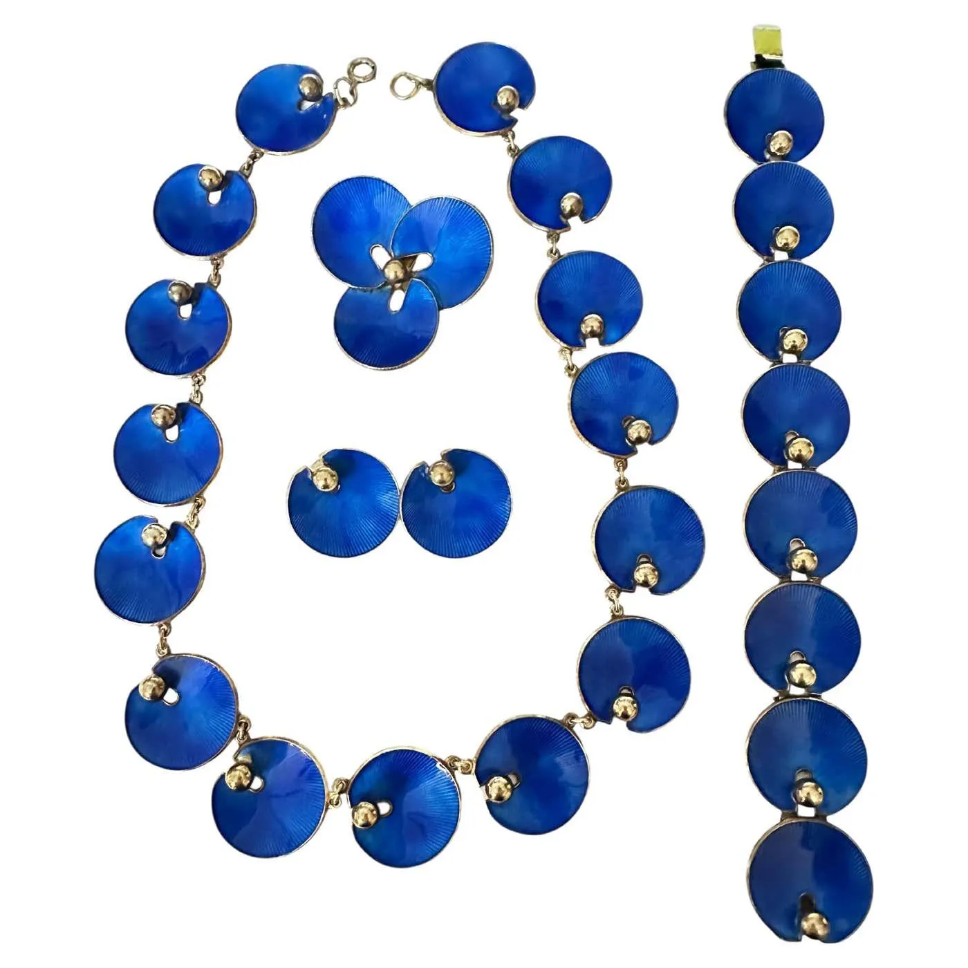 Hans Myhre Norway Scandinavian Modernist Guilloche Enamel Gold PL Silver Suite