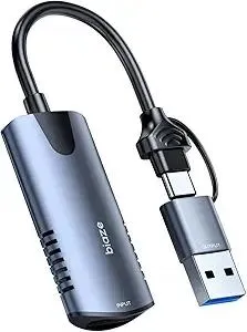 Video Capture Card, 4K HDMI to USB/USB C Capture Card 1080P 30FPS Video Capture Device for Streaming Game Recording Compatible with PS5, Switch, Laptop, Camera, OBS