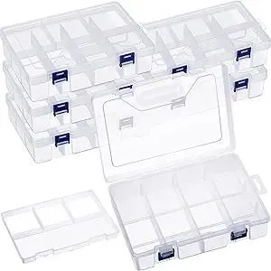 Honoson 6 Pack Fishing Tackle Box Organizer Storage Clear Fishing Box with Movable Tray Plastic Waterproof Compartment Organizer for Lure Container Craft Beads Jewelry