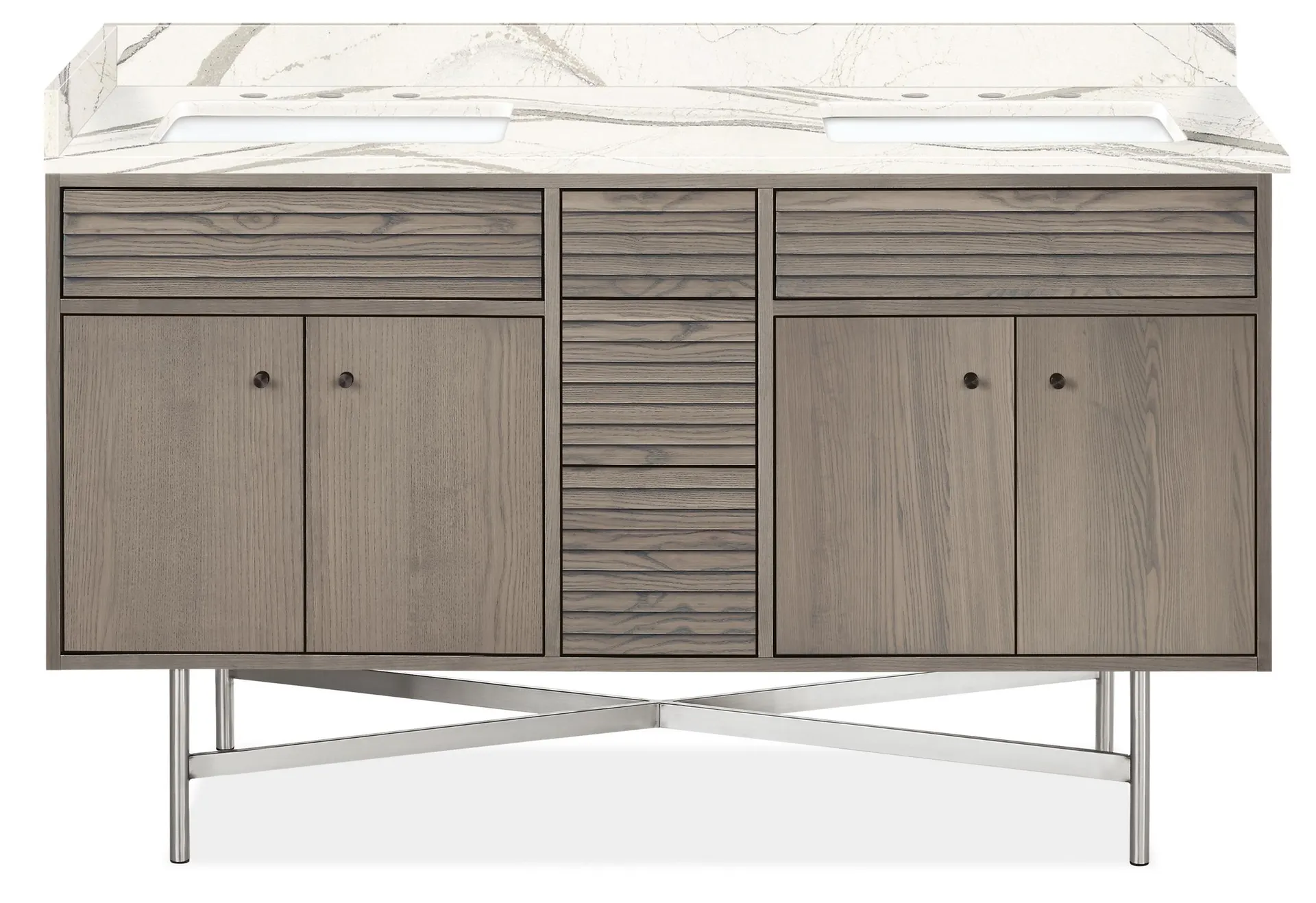 Adrian 59.25w 21.75d DBL Sink Vanity w/Right Overhang in Shell w/Brittanica Top