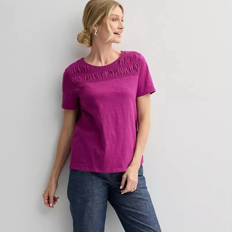 Women's Croft & Barrow® Smocked Crewneck Tee