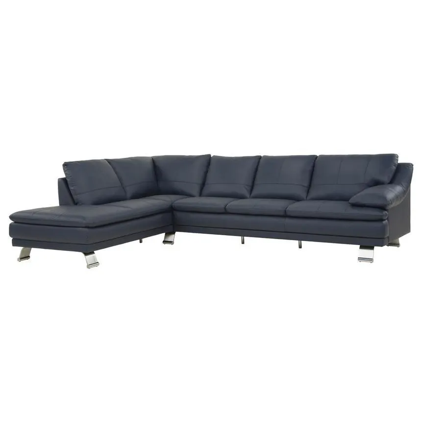 Rio Blue Leather Corner Sofa w/Left Chaise