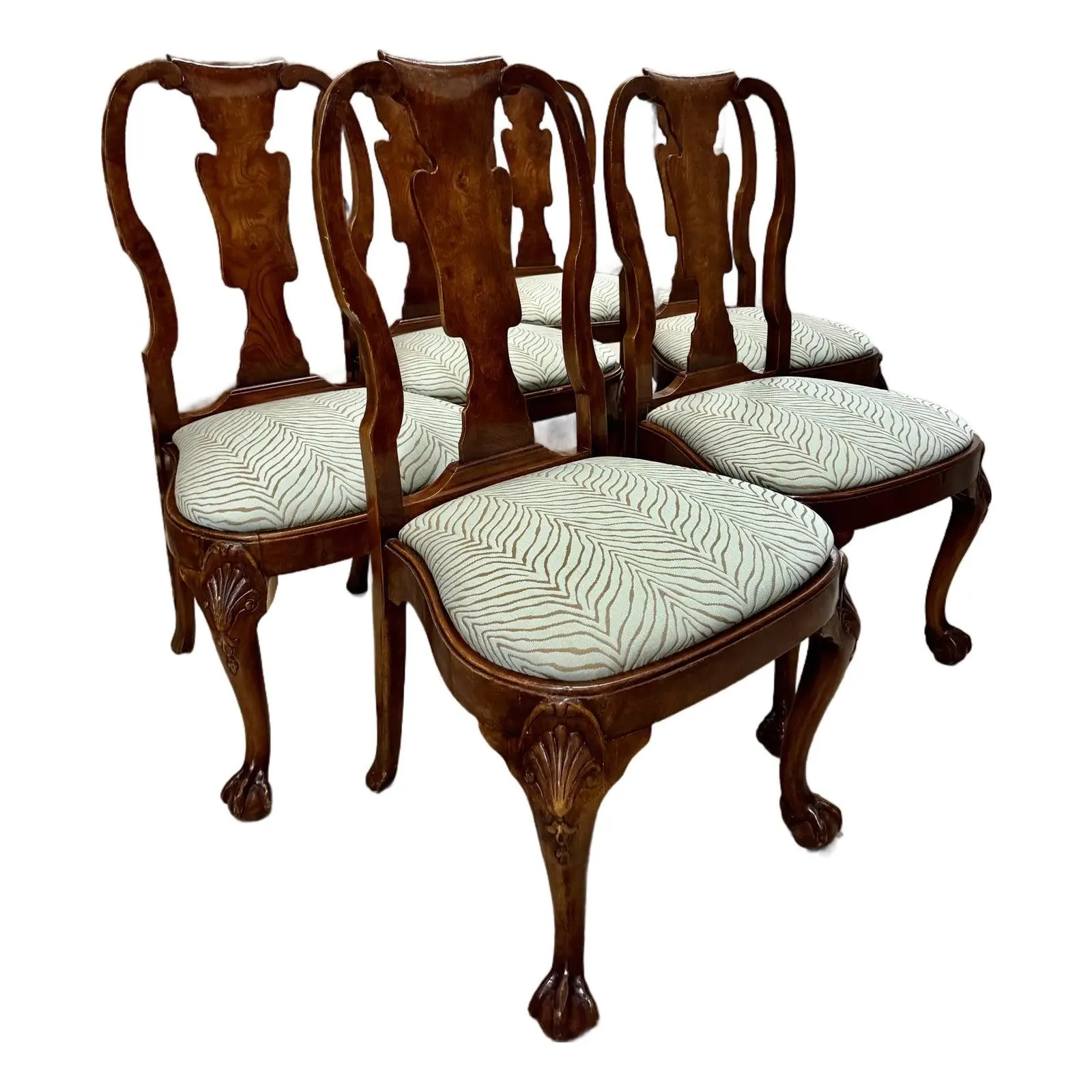 19th C. Queen Anne Walnut Dining Chairs, Set of 6