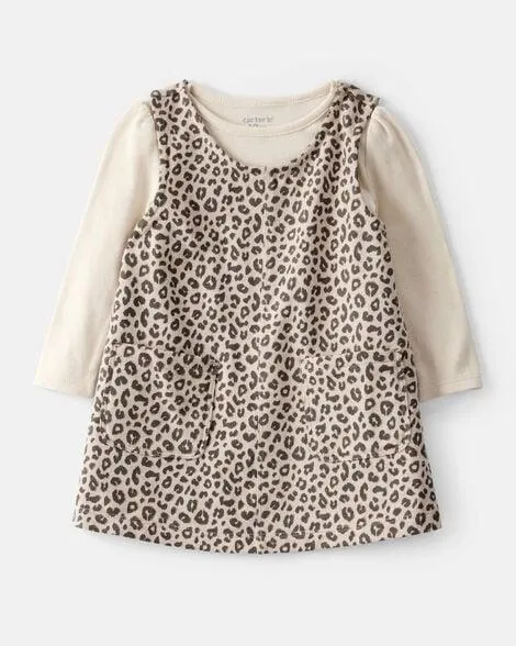 Baby Girl 2-Piece Leopard Print Cotton Long-Sleeve Dress Set - Brown