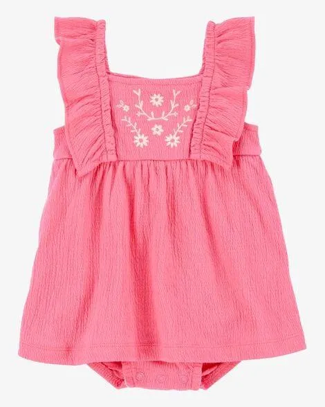 Baby Floral Flutter Bodysuit Dress - Pink