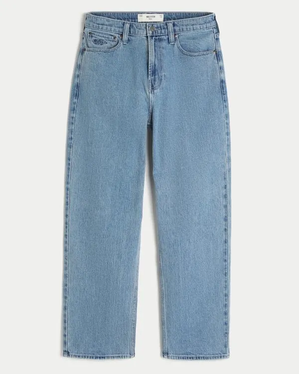 Medium Wash Embroidered Baggy Jeans