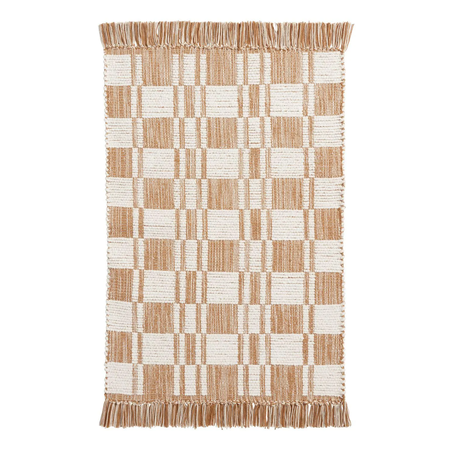 Checkerboard Stripe Woven Cotton Area Rug