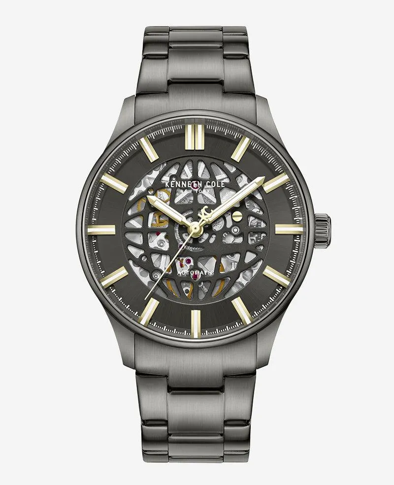 Skeleton Automatic Gun Metal Bracelet Watch