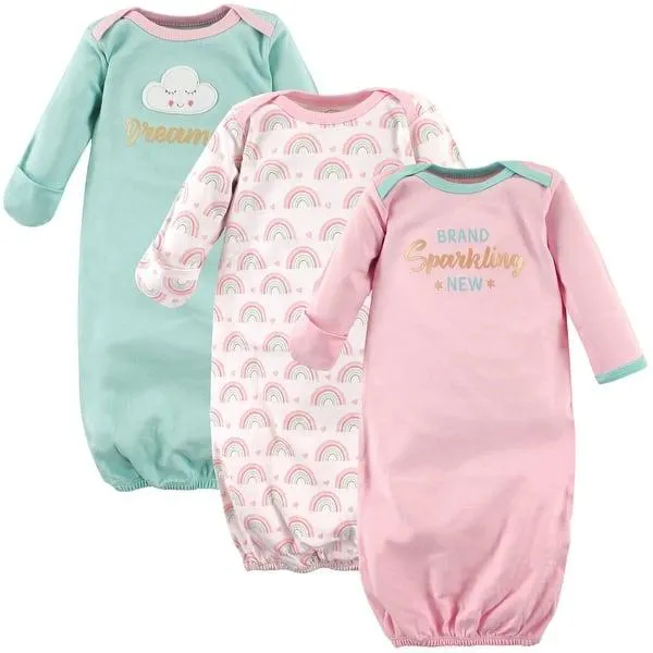 Luvable Friends Baby Girl Cotton Long-Sleeve Gowns 3pk, Dreamer