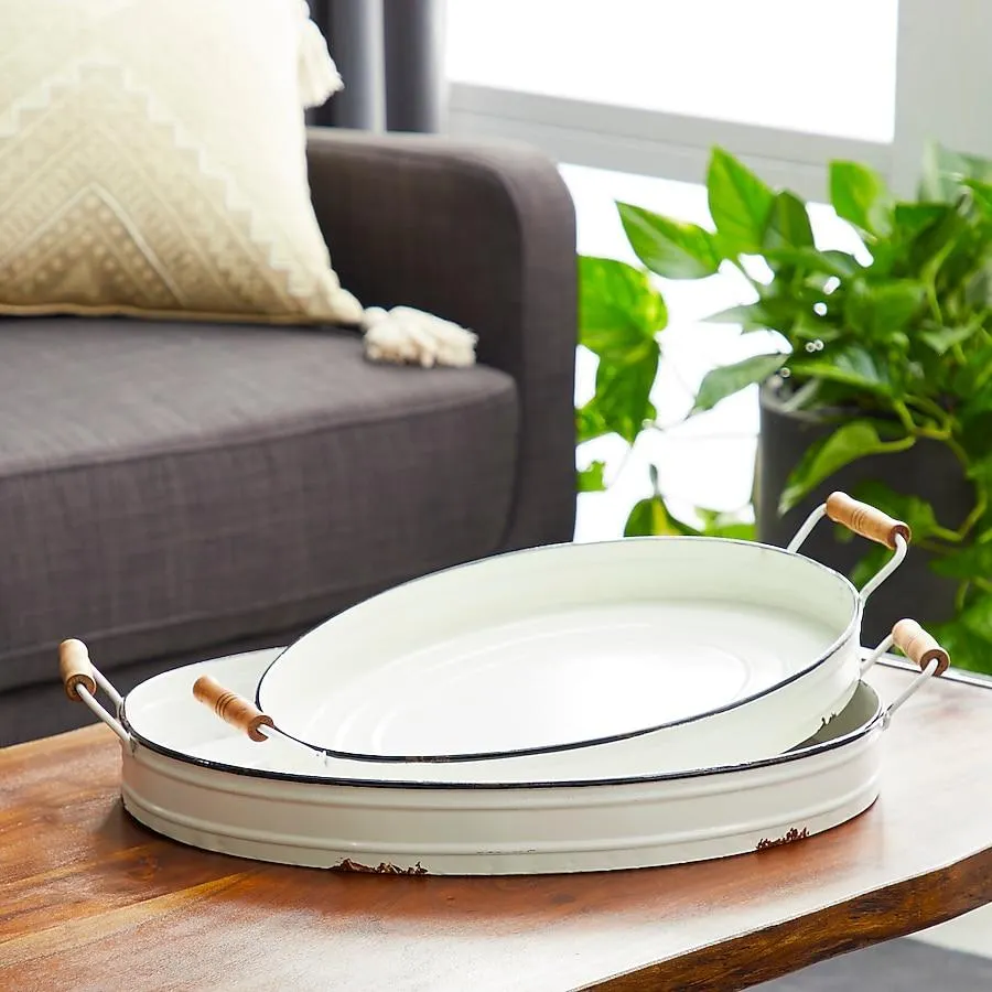 Grayson Lane 2 -Pack White Metal Farmhouse Decorative tray
