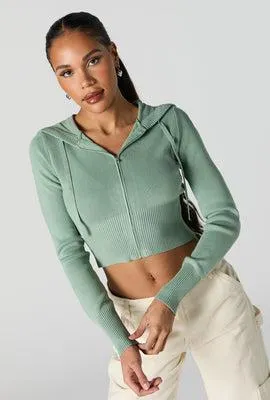 Ribbed Zip-Up Cropped Hoodie