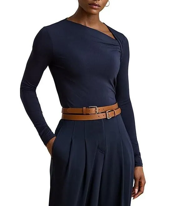Stretch Jersey Asymmetrical Neck Long Sleeve Top