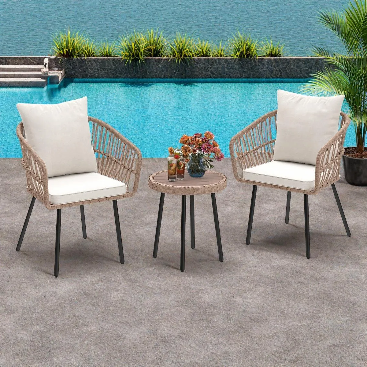 Belulah Wicker 3 Piece Outdoor Seating Group with Cushions