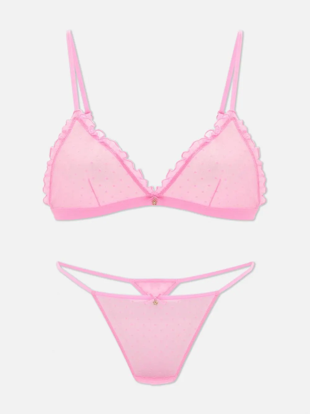 Mesh Triangle Bra and Thong Set