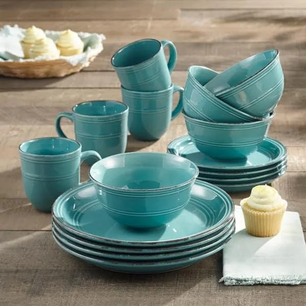 American Atelier Madelyn Aqua-blue Earthenware 16-piece Dinnerware Set