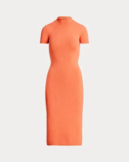 Rollneck Short-Sleeve Sweater Day Dress